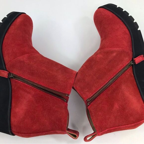 Eileen Fisher TINKER Brick Red Suede Leather Wedge Heel Lug Sole Ankle Bootie - Picture 11 of 16